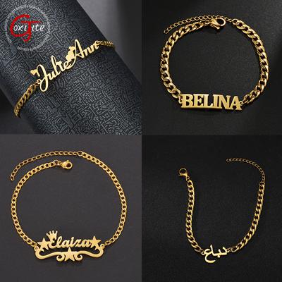 Goxijite Custom Arabic Name Bracelet For Women Men Stainless Steel Heart Star Bold Name Thick Chain Charm Bracelet Jewelry