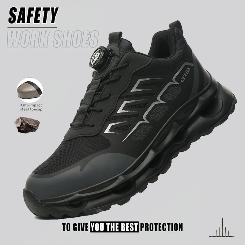 Ultra-Light Safety Shoes Men Steel Toe Anti-Smash Breathable Work Boots For Work As Hiking Rotary Button Adjustable Safety Shoe
