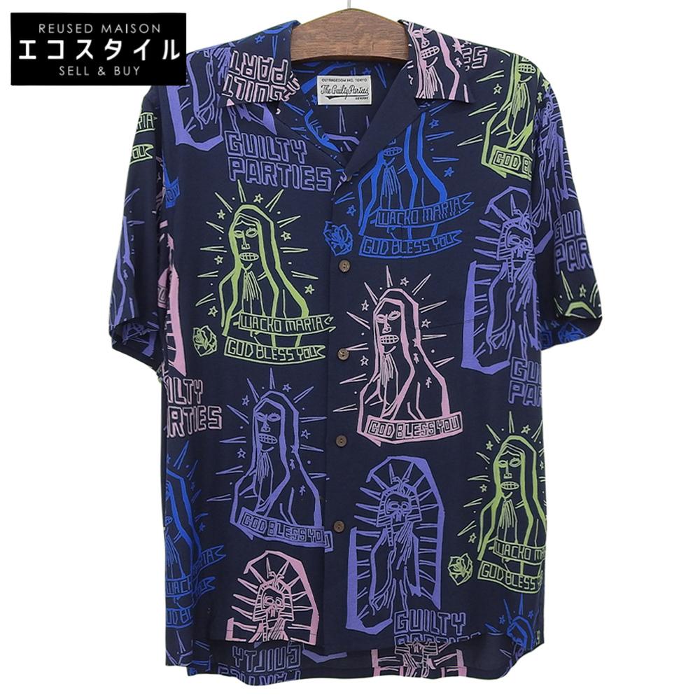 WACKO MARIA Men's Navy Rayon Paint Short-sleeved Open-collar Shirt, Size M Tops M NavyUsed