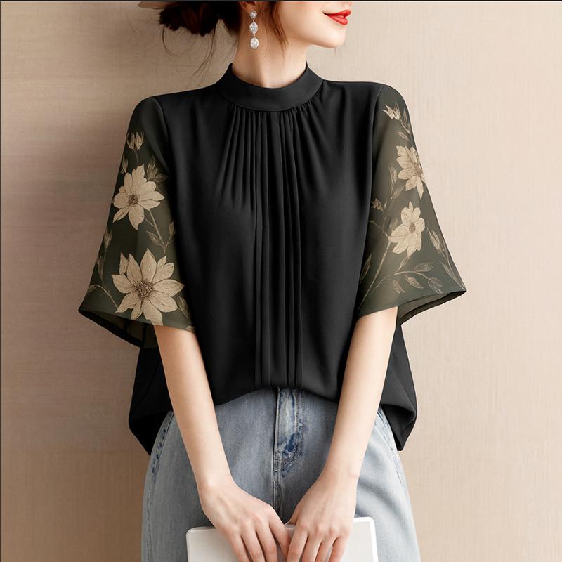 ZANZEA Women Casual Round Neck Splice Half Sleeve Summer Blouse