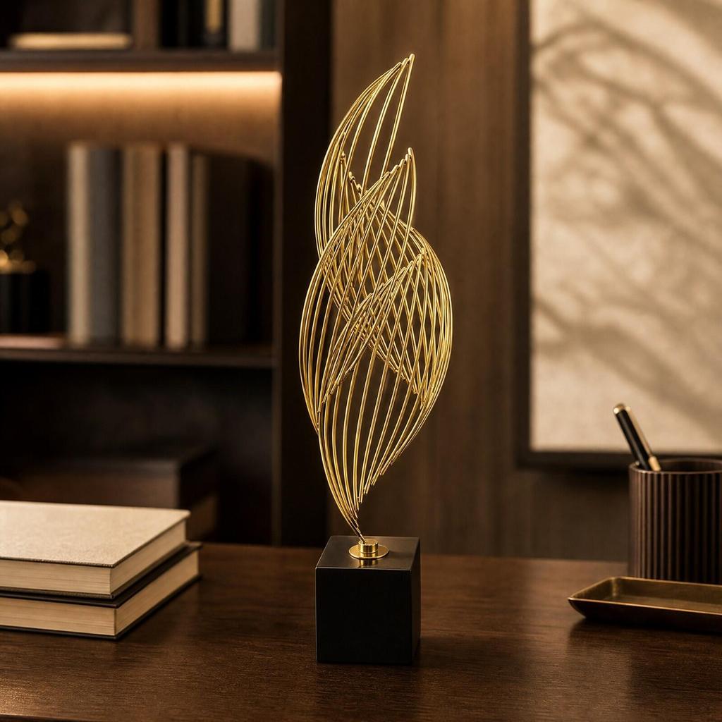 Geometric Leaf Sculpture with Square Base Sturdy for Shelf Display, Office