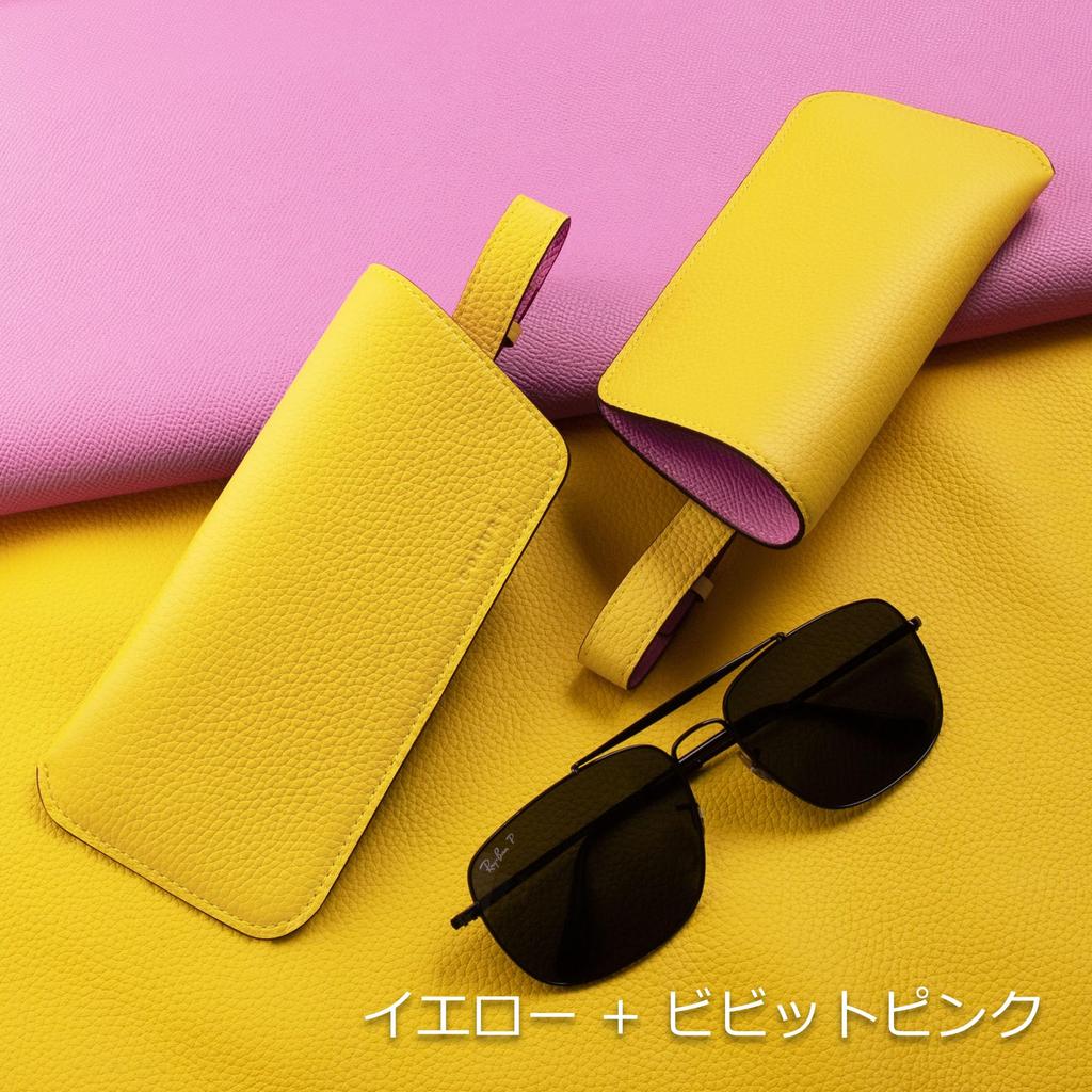 COGURE Eyeglass Open Type with Genuine Shrink Calf Slim and Gift Box Yellow Vivid Pink Case/Sunglasses Case, Belt, Leather, Lightweight, Unisex,