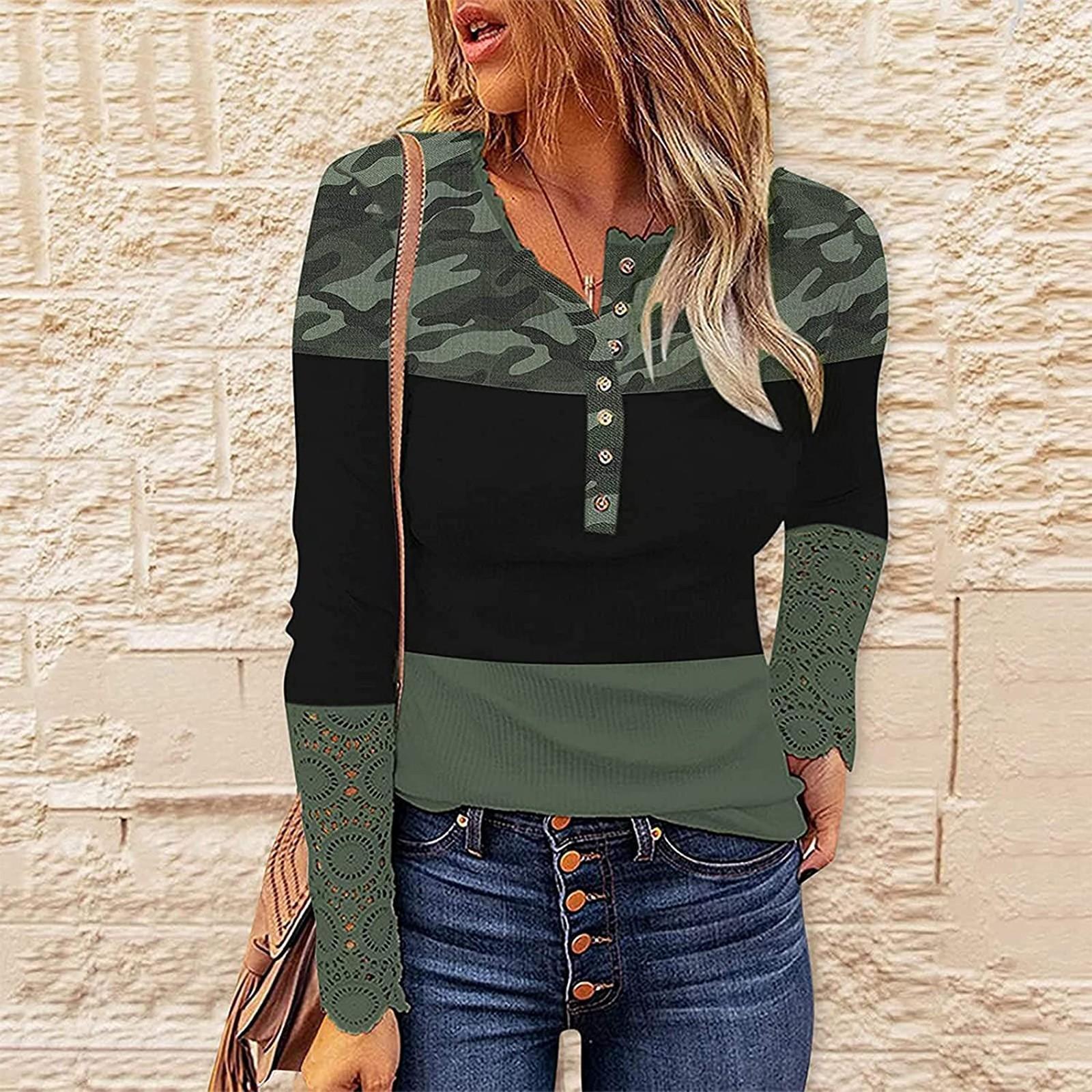 Ladies Casual Round Neck Pullover Striped Lace Hollow Stitching Spring And Long Sleeves M