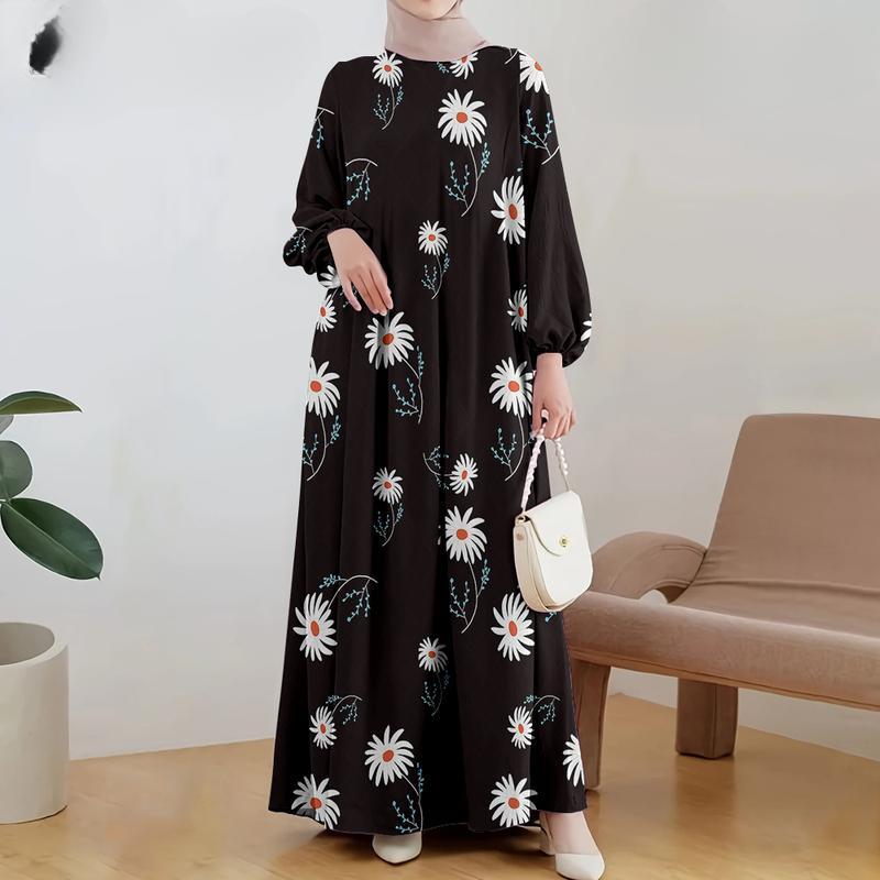 

Модное мусульманское платье, элегантное, свободного кроя, с длинными рукавами, женская модная одежда, уличный повседневный стиль, цветочный принт, элегантное, длинная юбка, новое 5XL зелёный