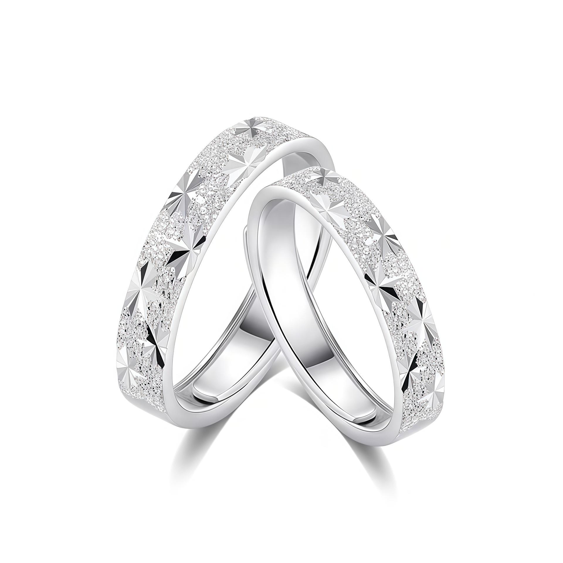 S999 Sterling Silver Starry Couple Matching Rings - Luxury Open Band Design 925 Sterling Silver Starry Ring - Women s