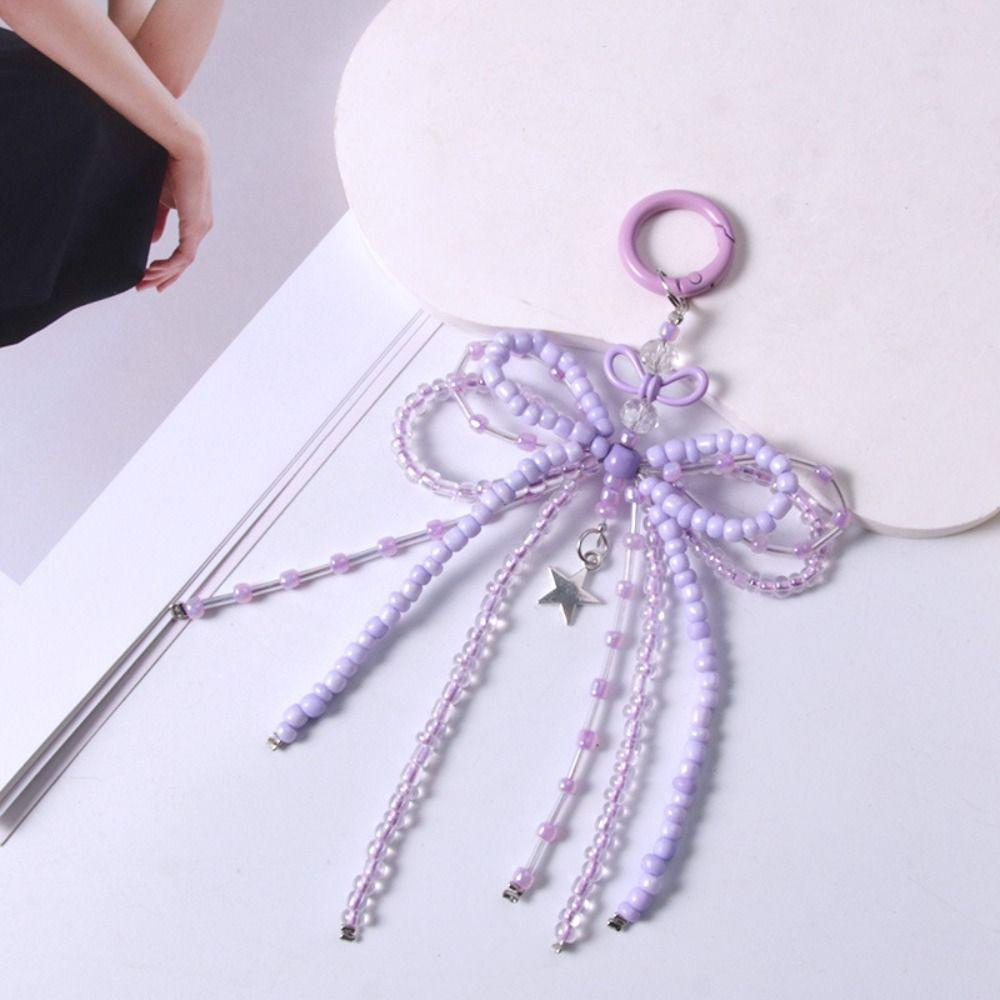 Plaid Pearl Bow Key Ring Zinc Zinc Alloy Y2k Bag Pendant Versatile Bowknot Keychain  Hanging Accessories