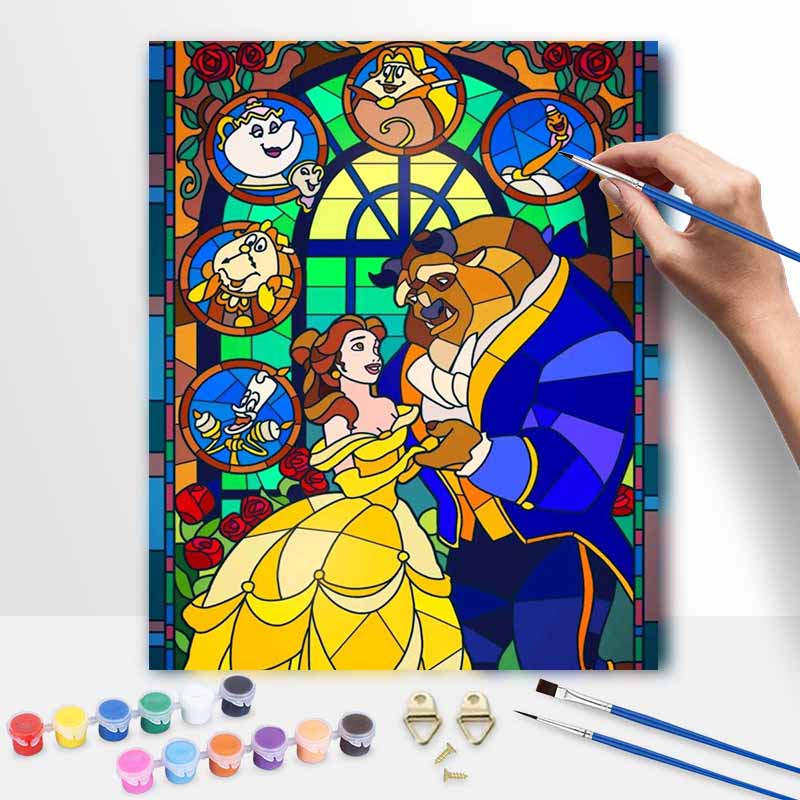 Disney Kit de Pintura em Vitral A Bela e a Fera Decoração de Parede para Casa Presente Artesanal para Sala de Estar Quarto Suprimentos de Artesanato DIY