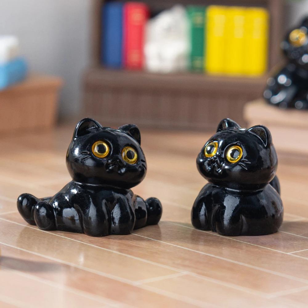 5Pcs Black Cat Ornament Mini Figurines Miniature Resin Cute Kitten Micro Landscape Crafts Small Ornaments Desktop Decoration