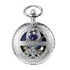 TREEWETO Mechanical Pocket Watch, Silver, Roman Numerals, Moon and Sun Design, with Chain and Gift Box