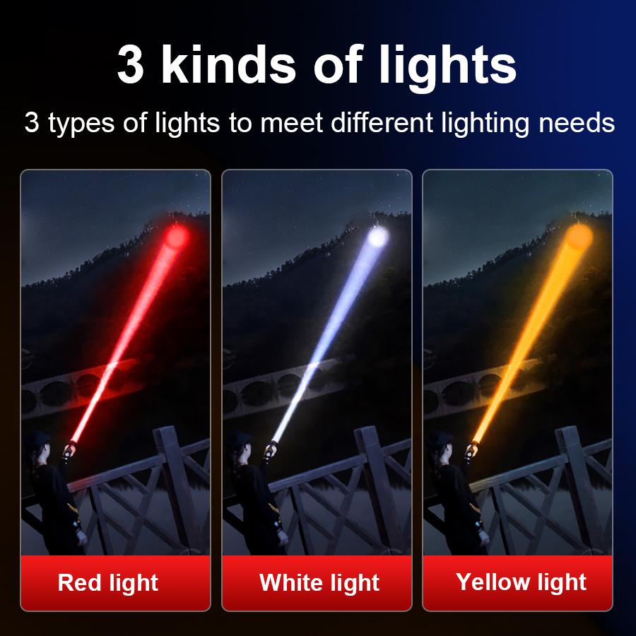 99000LM High Power Flashlight 3 Light Source Rechargeable Torch With Yellow Light Outdoor Work Camping Lantern Zoom Torch Light