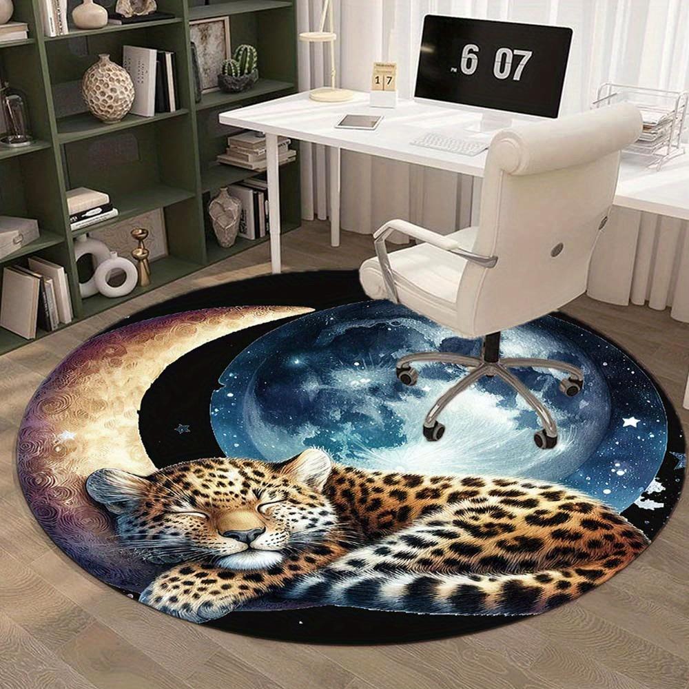 Good Night Leopard Round Rug Suitable For Office Reception Decorative Carpet Office Chair Protection Carpet And Also Suitable For Gifts To Relatives