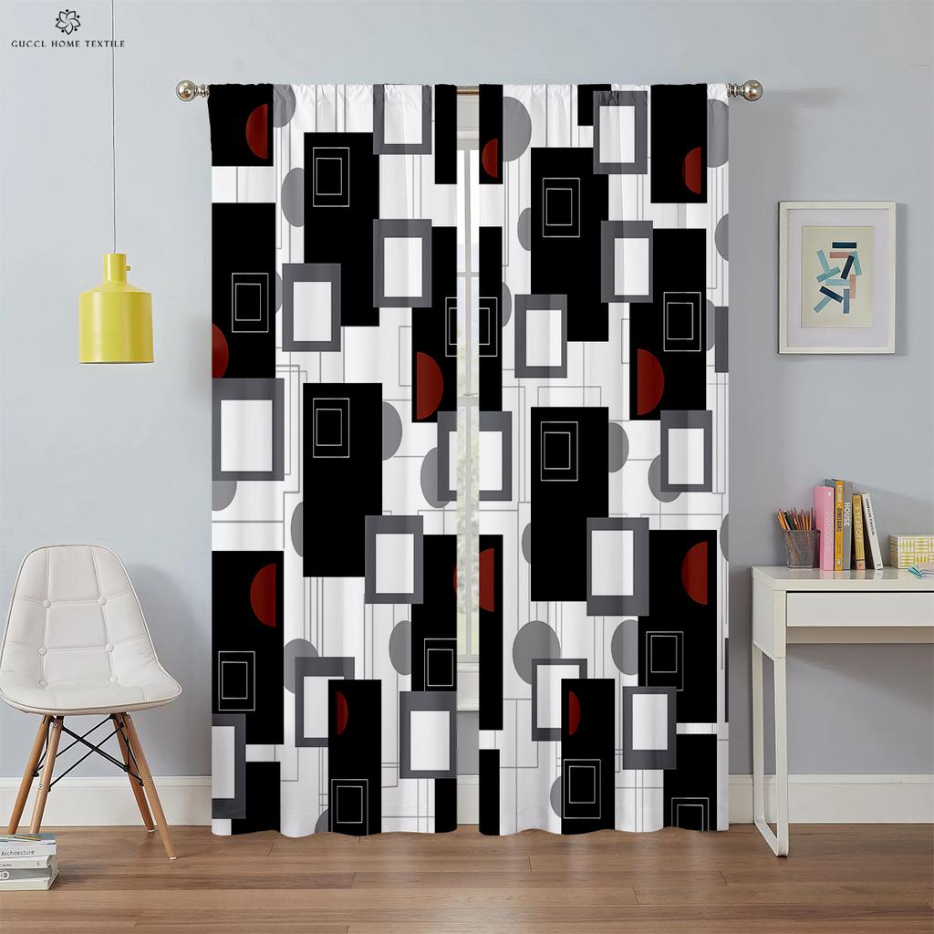 Moderne Tende Geometriche Semplici Stampate in 3D, Tenda per Finestra, Passante per Asta, Camera da Letto, Soggiorno, Cucina, Decorazione Domestica, 2 PEZZI