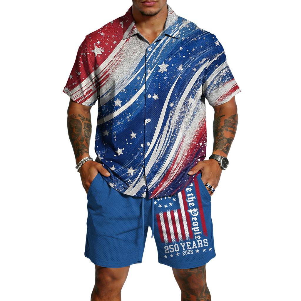 Men's Casual Lightweight Breathable Short-Sleeve Shirt And Shorts Set