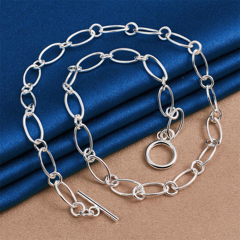 925 Sterling Silver Oval Simple Round Link Necklace Women Fashion Party Favor Wedding Jewelry Accessories