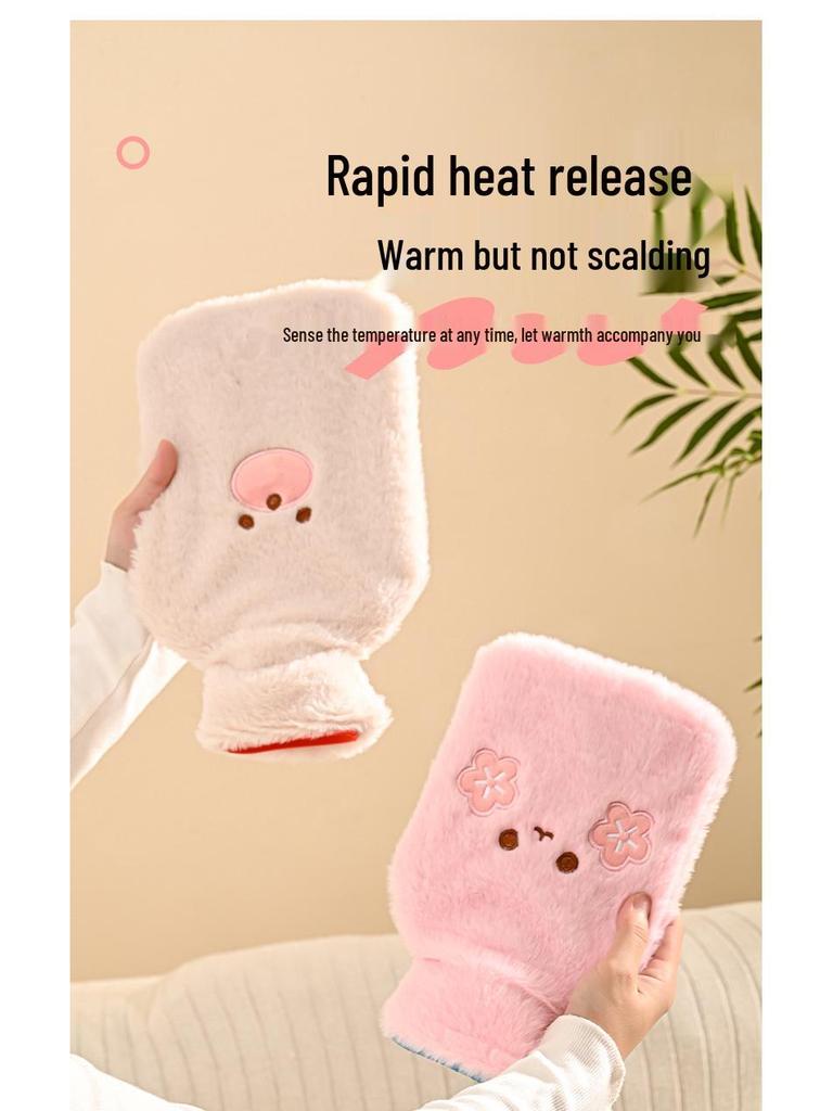 Classic Thickened Rubber Hot Water Bottle with Plush Cover for Warmth