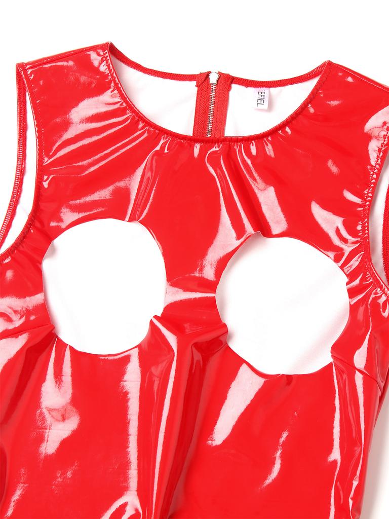 Womens Leather Bodysuit Cupless Open Butt Bodycon Leotard Jumpsuit One Piece Clubwear Teddy Costume