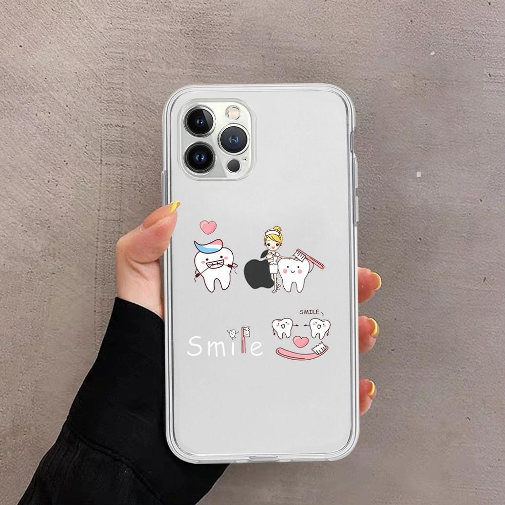 Teeth cute cartoon Phone Case For iPhone 15 13 14 Pro Max XS XR 12 11 Pro 13 Mini 6 7 8 Plus Soft Clear Back Cover
