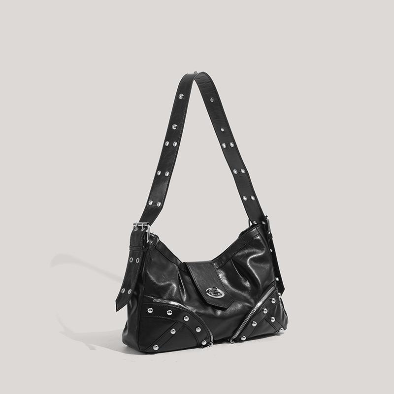 Large Capacity Vintage Motorcycle Tote Bag, Heavy Duty Baddie Shoulder Bag, Retro Crossbody Bag, Multi-Pocket Practical Commuter Bag