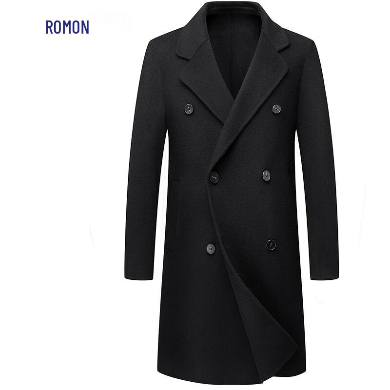 Luomeng Men's 70% Wool Double-Breasted Mid-Length Overcoat