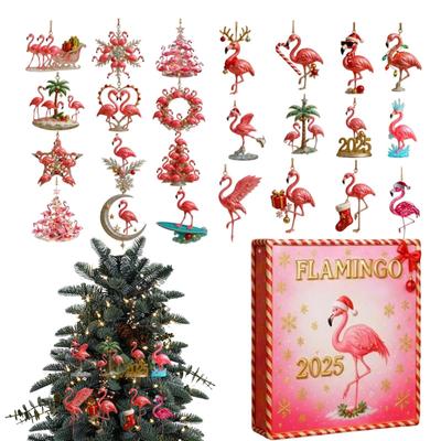 Flamingo Countdown Calendar 24-Day Count Down Calendar Ornaments Hangable Scene Props 2D Flat Acrylic Art New Year Hanging Decor