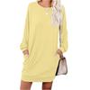 Women's Fashionable Long-sleeved Solid-color Round-neck Pocket Dress