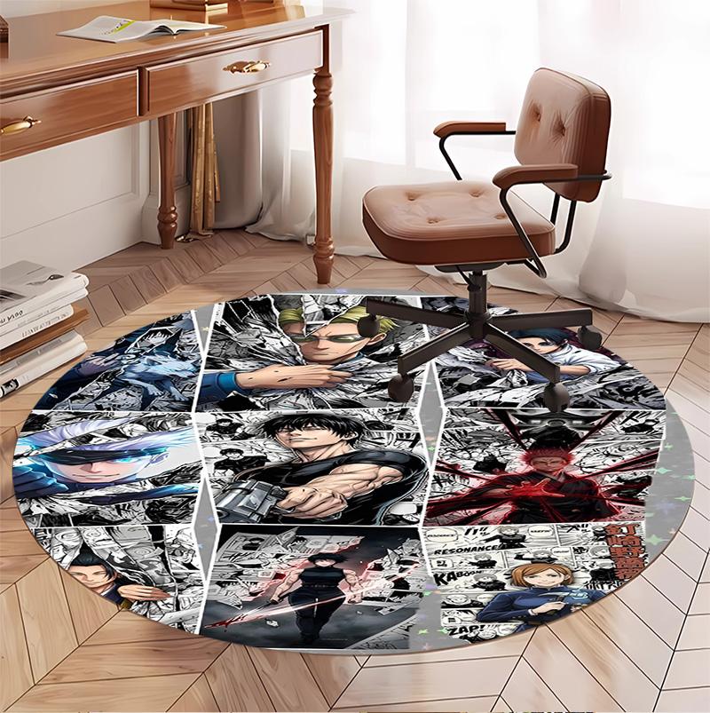 Jujutsu Kaisen Pattern Round Rug, Indoor/Outdoor Mat, for Picnic, Gameroom, Bedroom, Office, Living Room, Home Decor Carpet, Birthday Gift