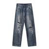 American High Street Old Dirty Dyed Ripped Loose Straight Floor Jeans Men's Length