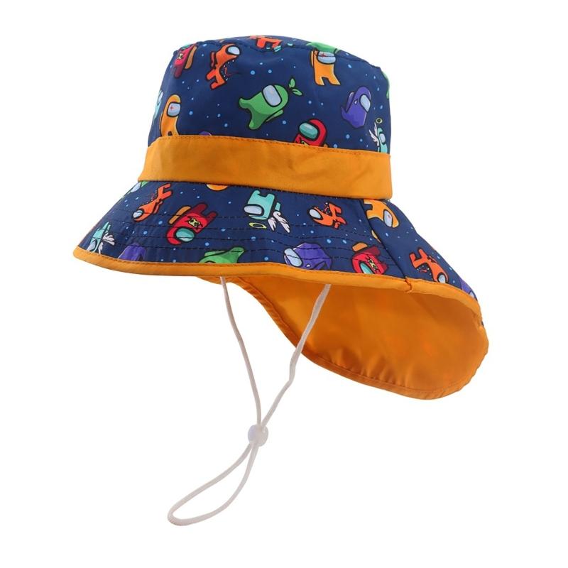 Kids Beach Shawl Sun Hat Cute Cartoon Print Hat Bucket Hat with Face Neck Coverage Kids Sun Hat Comfortable for Girls