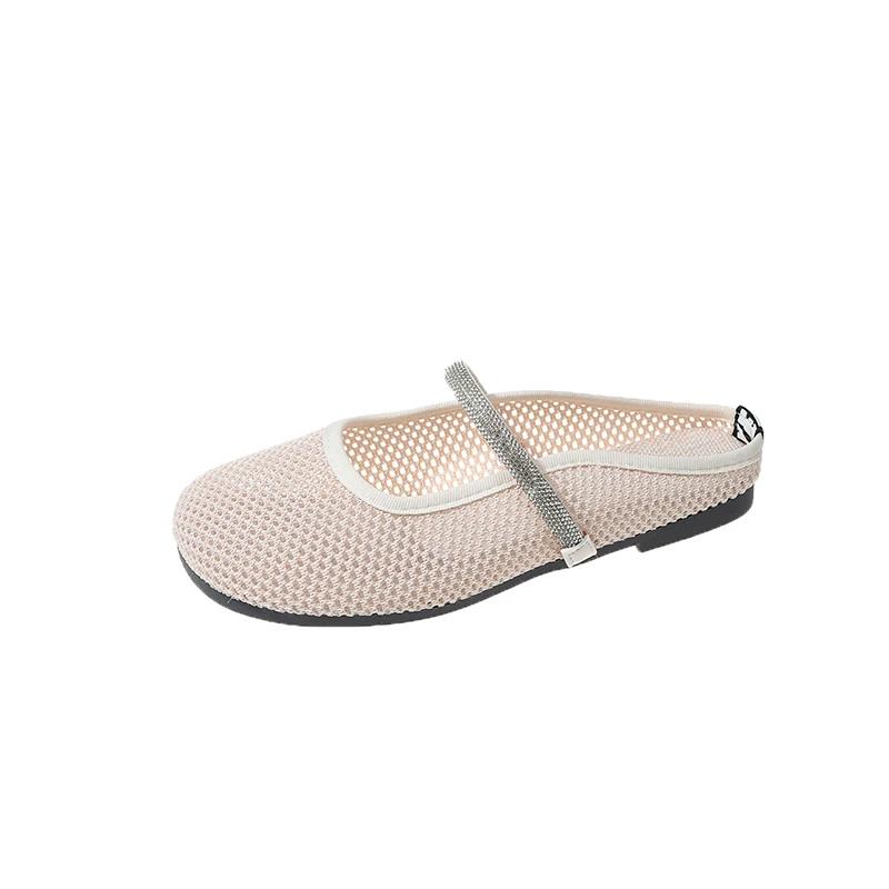 

Ladies Breathable Mesh Sandals Soft Bottom Round Head Shallow Mouth Baotou Half Slippers Comfort Ballet Shoe for Ladies 35 бежевый