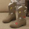 Girls Leather Boots Autumn Winter Kids Embroidered Mid-calf Boots  Sweet Elegant Children  Causal Boots Pointed Toe