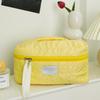 Quilted Cream Cloud Makeup Bag, Portable Handheld Cosmetics Storage, Large Capacity