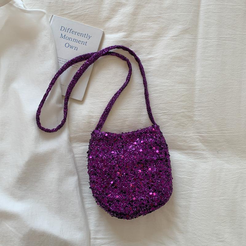 

High-End Sequined Crossbody Bag Women Fashion Chain Shoulder Bag Lady Large Capacity Versatile Bucket Tote Purse Evening Bags фиолетовый
