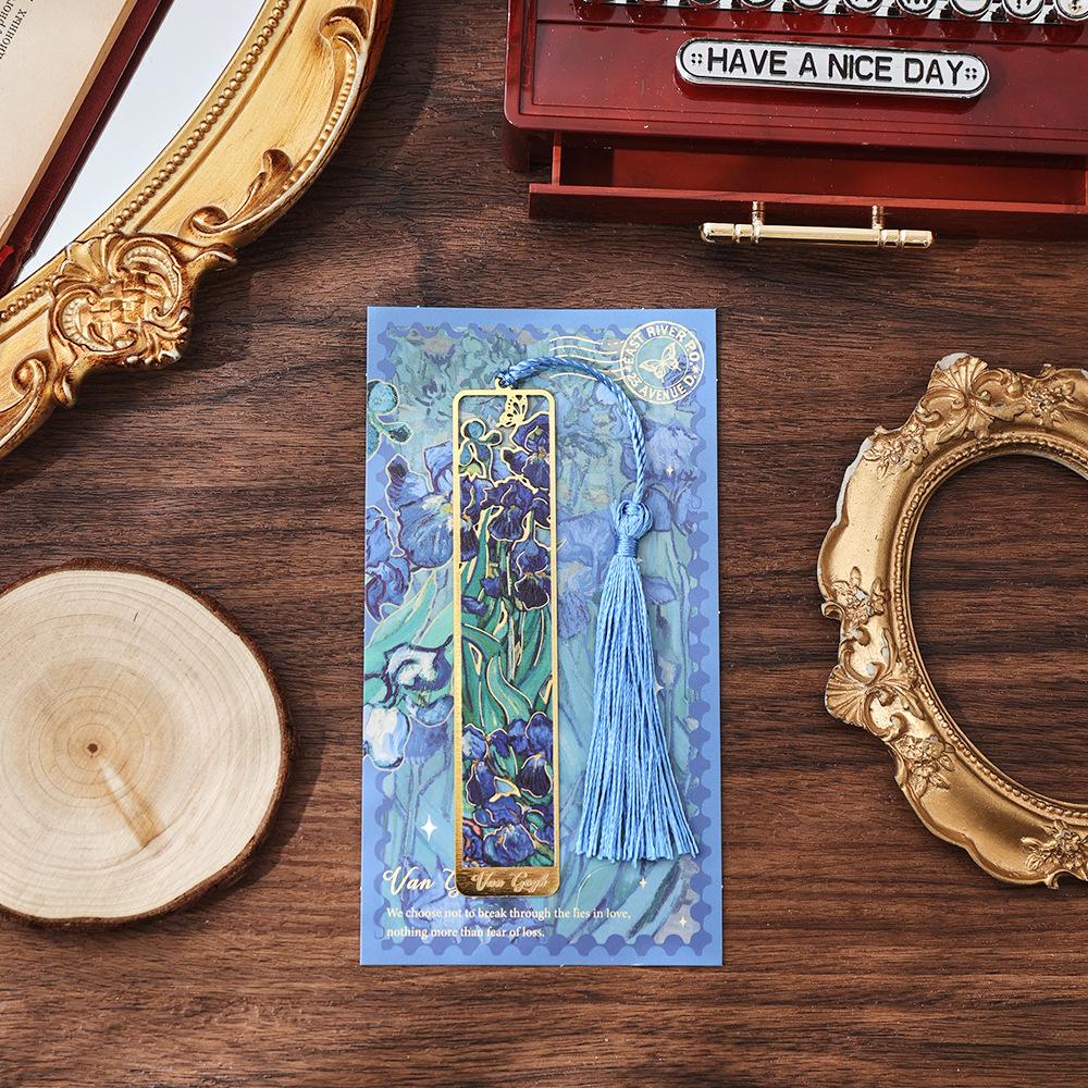 1PC Exquisite Floral Painting Metal Bookmark Hollow Bronzing Bookmark With Tassel Gifts For Book Lovers Writers Readers Students