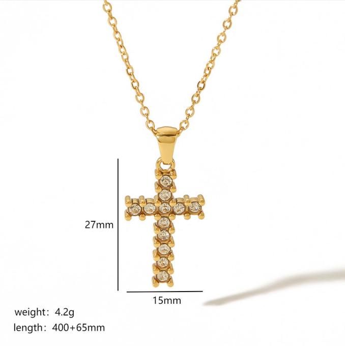 New 18K Gold Stainless Steel Cross Inlaid with Zircon Necklace, Personalized, Fashionable and High-end Pendant