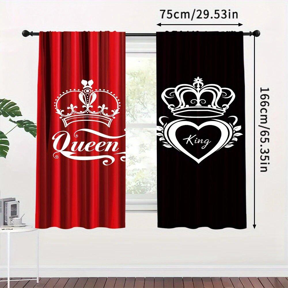 2pcs- Black and Red King and Queen Polyester Curtains, Pole Bag Curtains 42*84, Bedroom, Living Room, Home Room Decoration