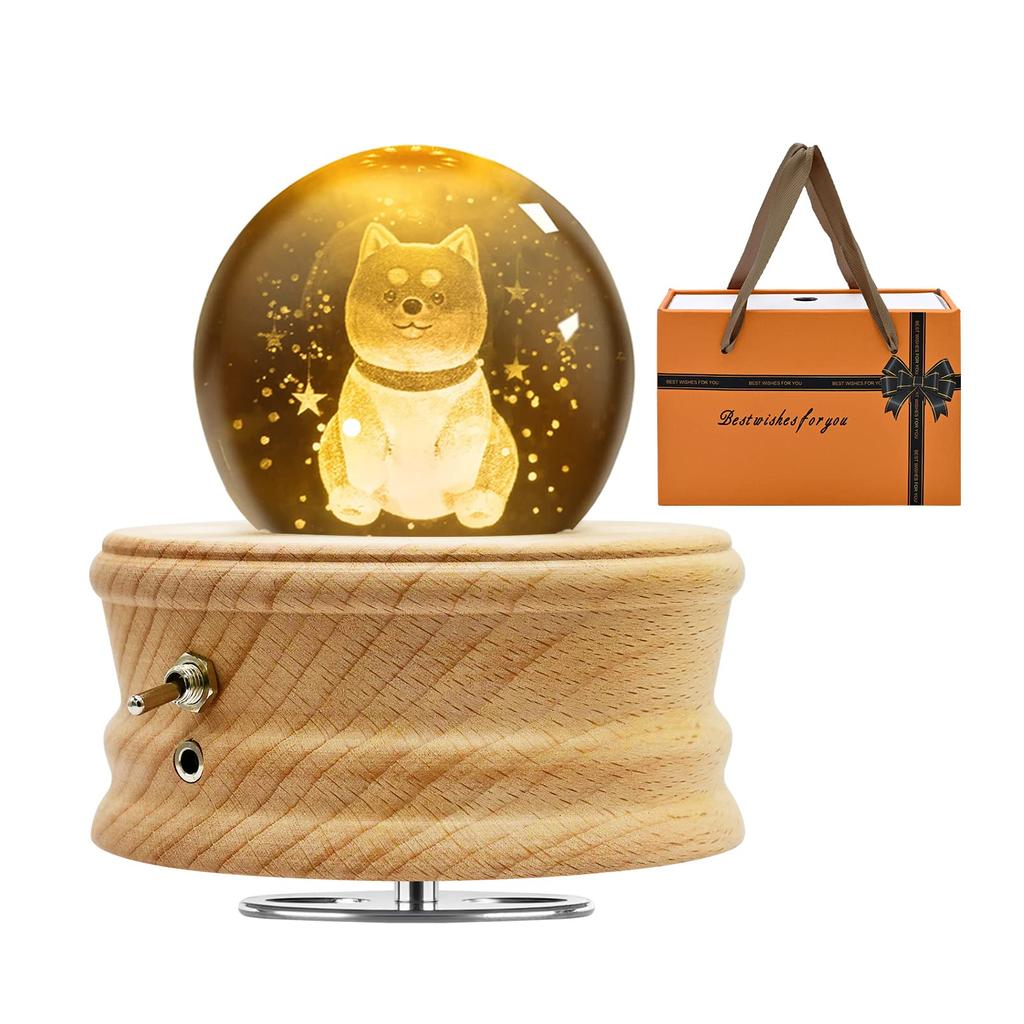 QUEENBABI Shiba Inu Music Box with Crystal Perfect As a Birthday Gift for Features Include Indirect and LED USB Projection and a and Charming Perfect
