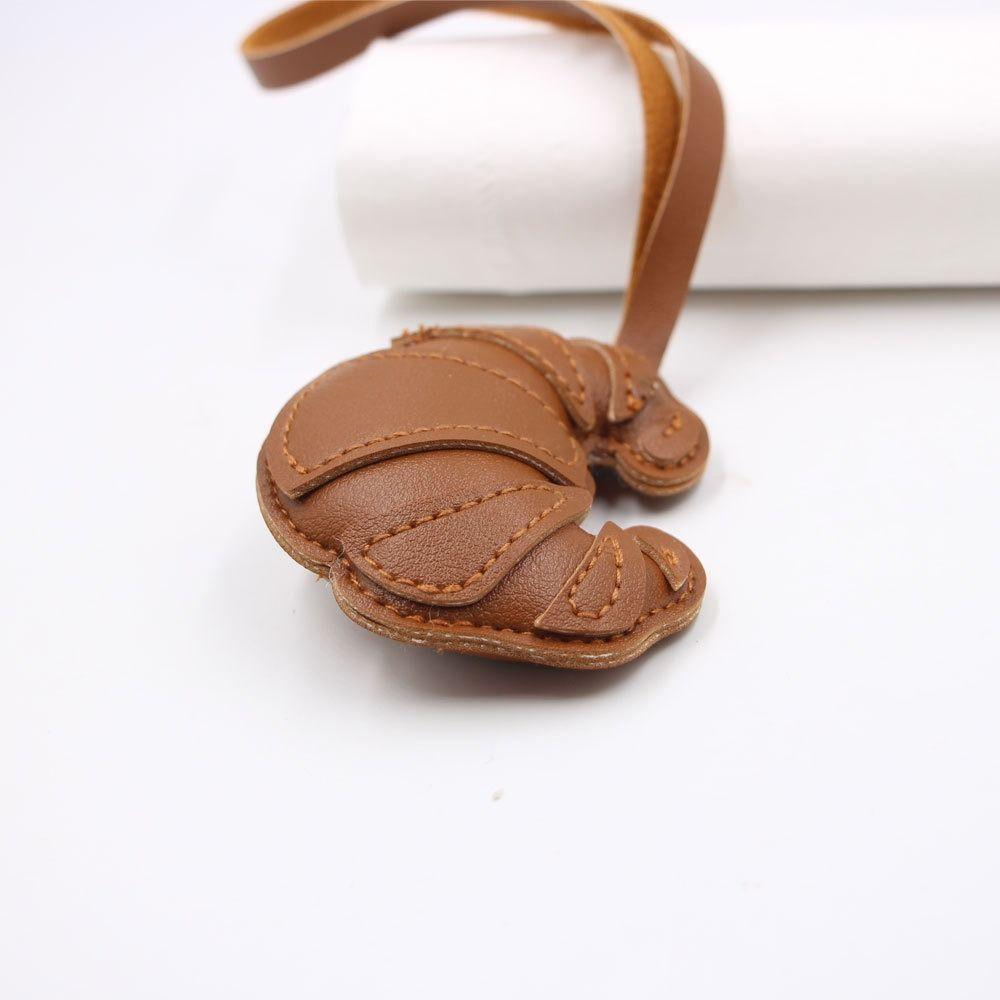 PU Leather PU Leather Hanger Car Keyring Bag Pendant Cute Croissant Keychain  Men