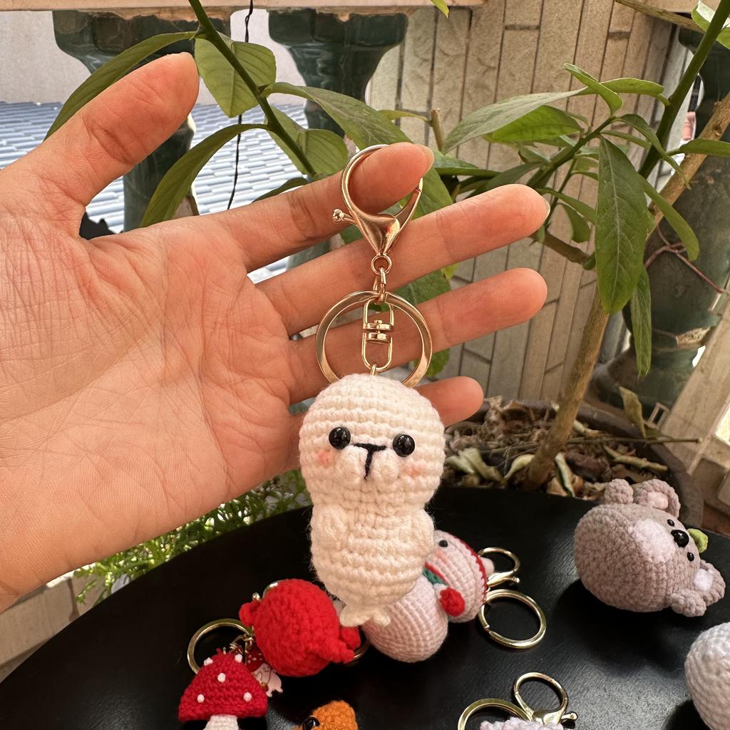 Handmade wool crocheted cartoon sunny day doll dog pig sheep chicken fox rabbit animal diy doll head key chain bag decoration