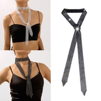Elegante 1,3M Lange Bling Sjaal Neckerchief Sprankelende Luxe Glanzende Strass Steentjes Strik Kristallen Strikdas Kraag Dames Mode