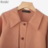 ZANZEA Women Casual Turn Down Collar Loose Long Sleeve Blouse
