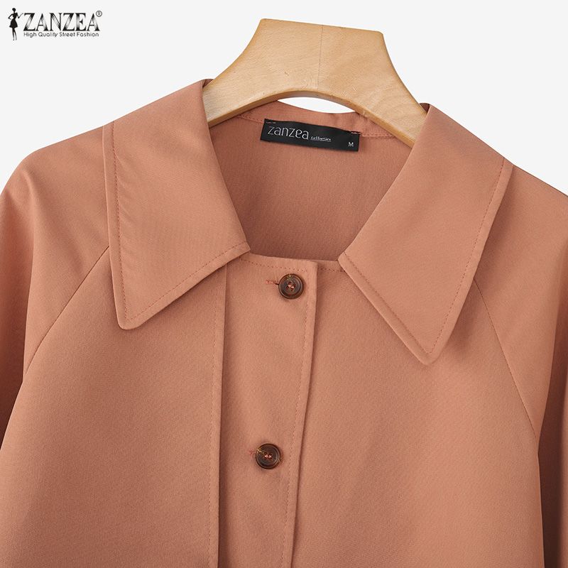 ZANZEA Women Casual Turn Down Collar Loose Long Sleeve Blouse