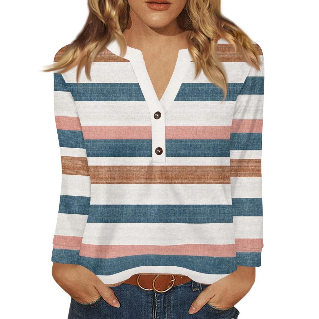 Women's T Shirt Print Button Long Sleeve Daily Weekend Fashion Basic V- Neck Regular Top