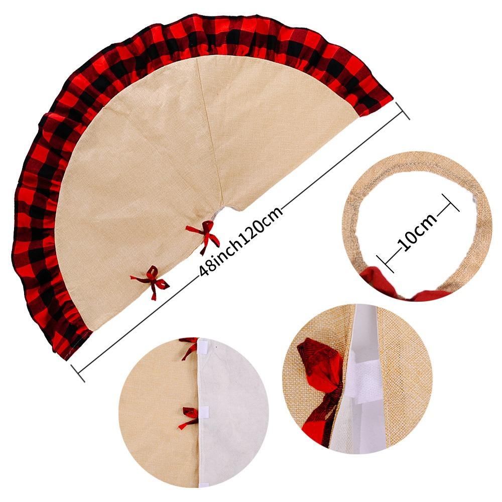 Burlap Fall Tree Skirt with  Buffalo Plaid Ruffle Border Large Christmas Tree Mat 48 Inches for Halloween Fall Christmas Black White Decorations