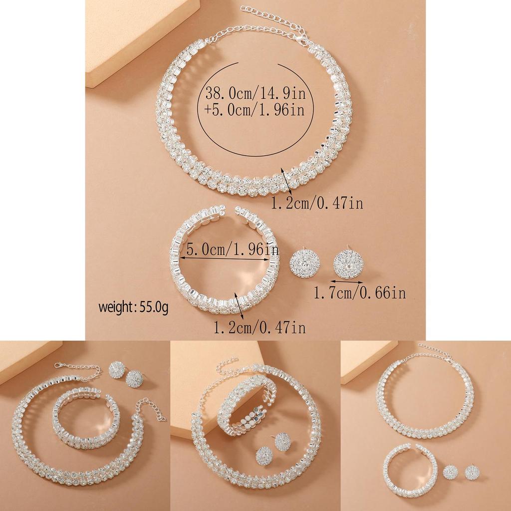Double Layer Bridal Jewelry Set With Water Diamonds Pendant And Bracelet For Women