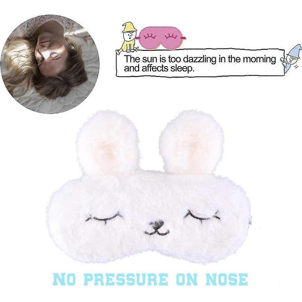 Sleep Masks Cute Rabbit Animals Funny Plush Sleep Mask With Elastic Band Eye Mask Cover,white