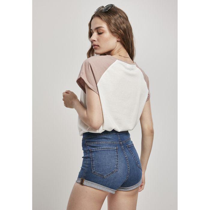 T-shirt Femme - Urban Classics - Contrast Raglan - 100% Coton - Manches Courtes - Blanc/Rose