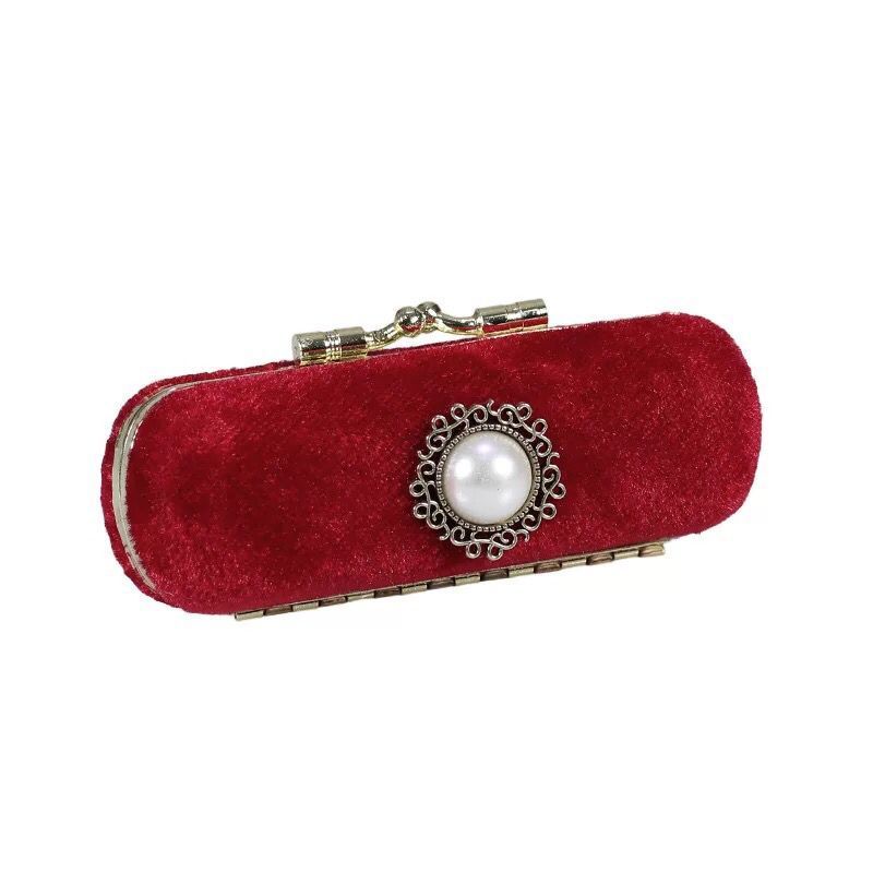 Cheap Lipstick Case with Mirror Shiny Pearl Velvet Luxurious Vintage