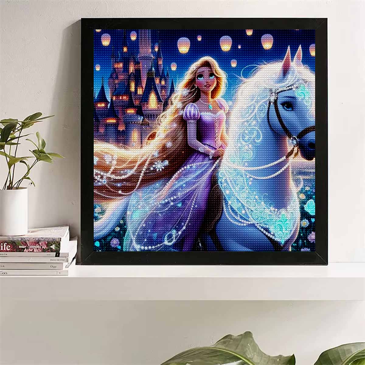 

5D DIY Diamond Painting Decorative White Horse and Princess Full Round Drill Scenery Diamond Embroidery Cross Stitch Kits Home Decor Gift Round 20x20cm