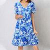 Womens Summer Dress Short Sleeve V Neck Short Dresses Fashion Casual Flowy Boho Ruffle A Line Swing Sundress