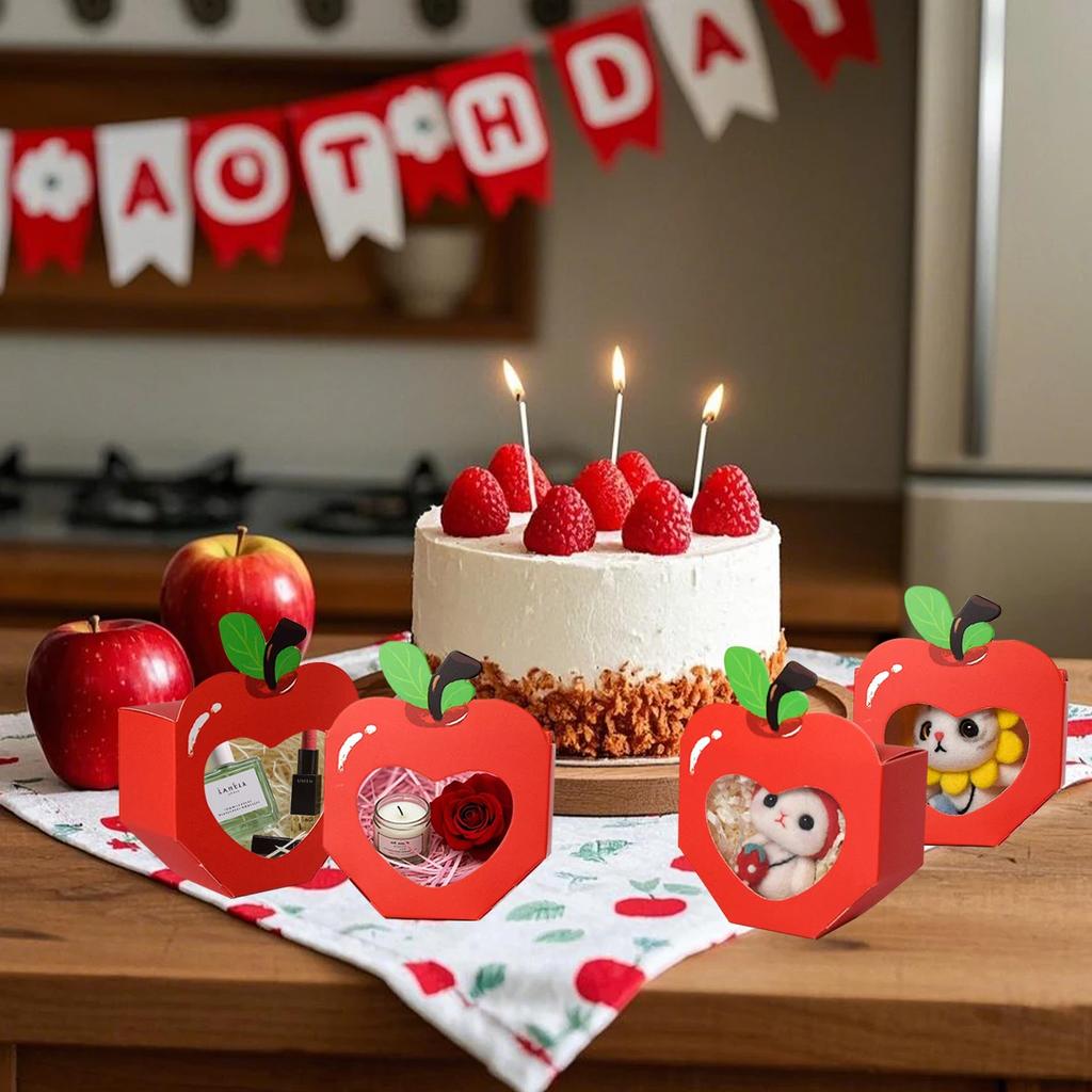10/20Pcs Apple Window Candy Boxes Heart Winow Gift Box Mini Red Snack Sweet Paper Holder for School Birthday Wedding Party Favor